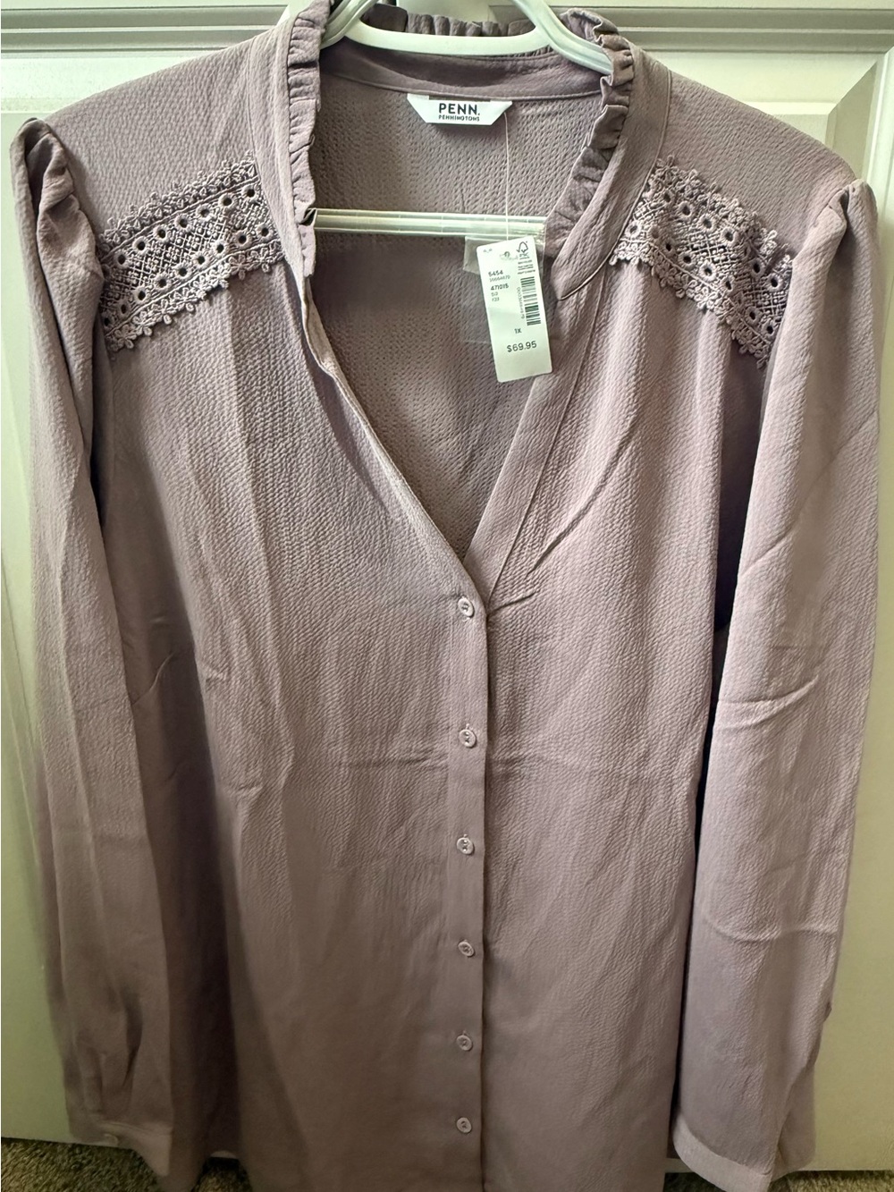 Penningtons Mauve Crochet-Yoke Button Front Blouse